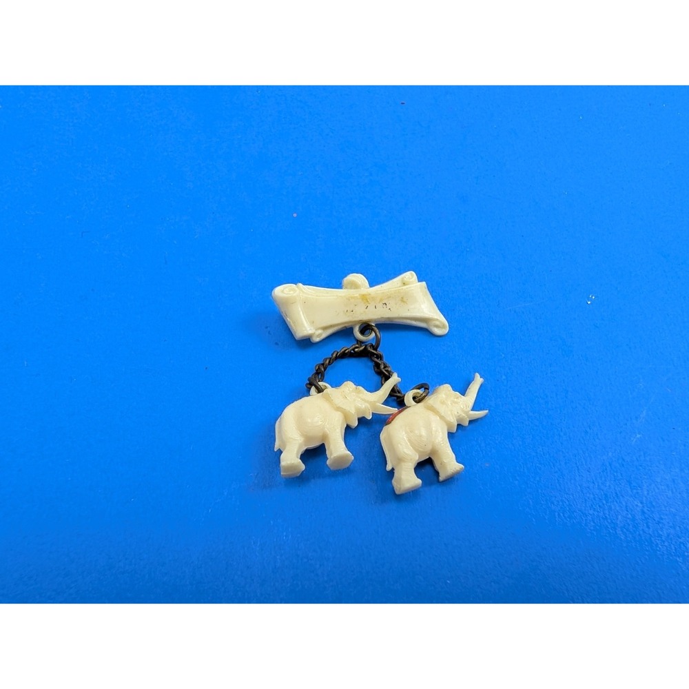 Elephant Cream Off White Early Plastic Dangle Figural Brooch Tyrolean Hat Pin